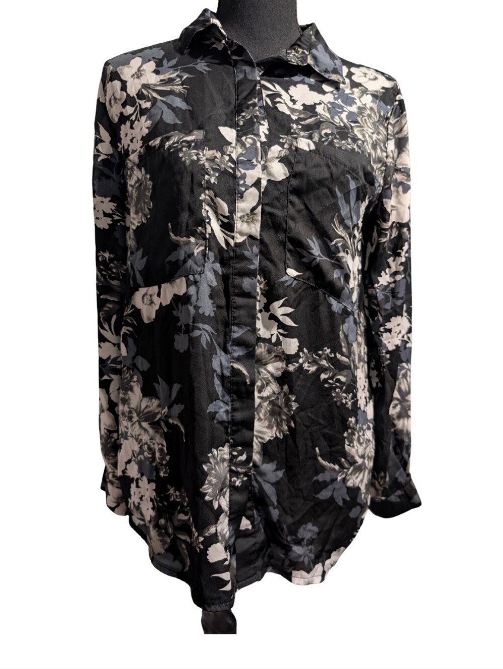 Missguided Black Floral-Print Button Down Shirt